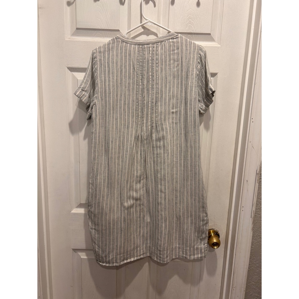 Faherty Gemina Womens Pintuck Dress M White Blue Striped Linen Blend Pocket - Picture 5 of 7